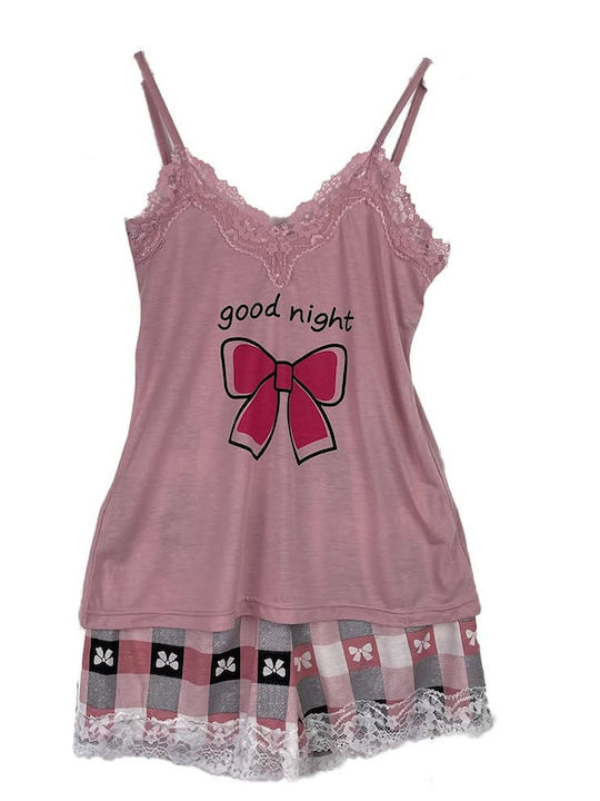 Damen Pyjama Set Babydoll Top Shorts Gute Nacht Slim Fit Pink