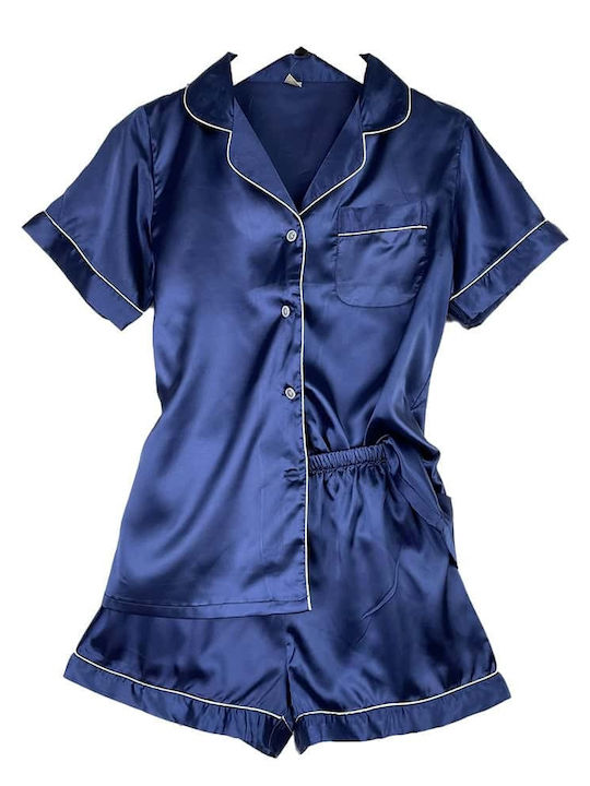 Women's Satin Pajama Set Short Sleeve Shirt Sho...