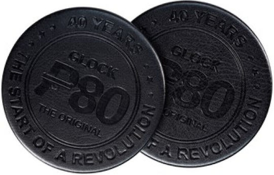 Glock Round Coaster made of Leatherette Black 9cm 2pcs