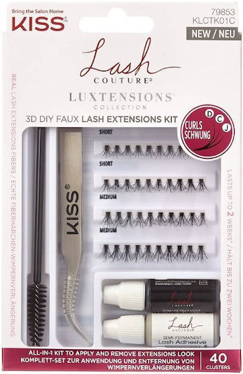 Kiss Lash Couture Luxtension Smocuri Magnetice 3D Formă C Kit Gene False Negre