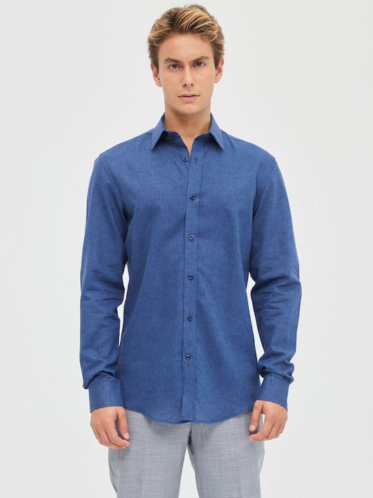 Aristoteli Bitsiani Men's Shirt Long Sleeve Linen Blue