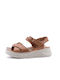 Women's Leather Ankle Strap Platforms Tabac Brown