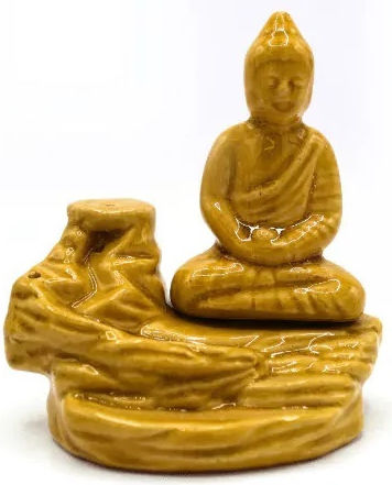 Aromatizant ceramic Buddha Cones Reverse Flow cu Buddha meditând 12cm