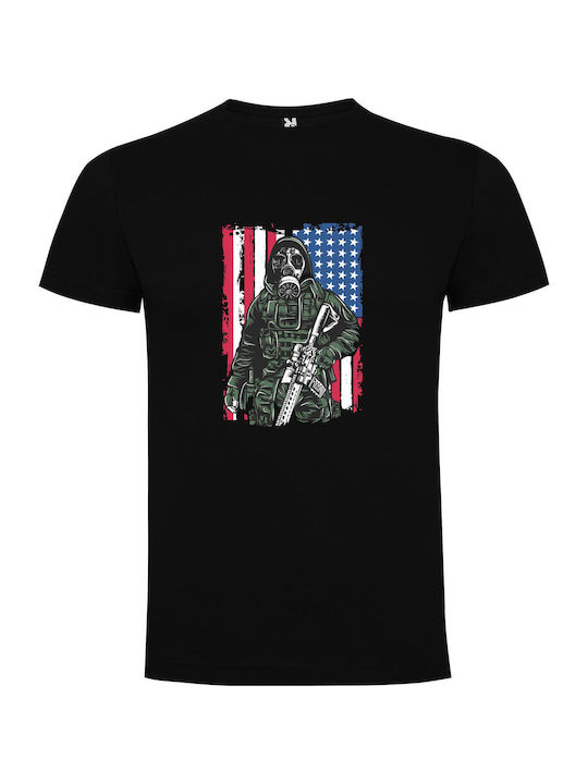 iLovePrints Gas Mask Patriot T-shirt Black