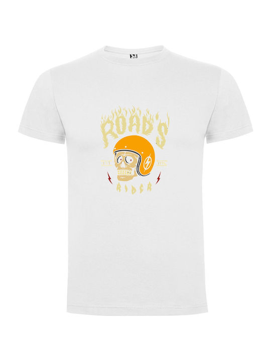 iLovePrints Flaming Skull Roadtrip T-shirt White