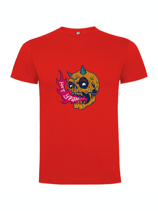 iLovePrints Horned Psychedelic Skull Tricou Roșu