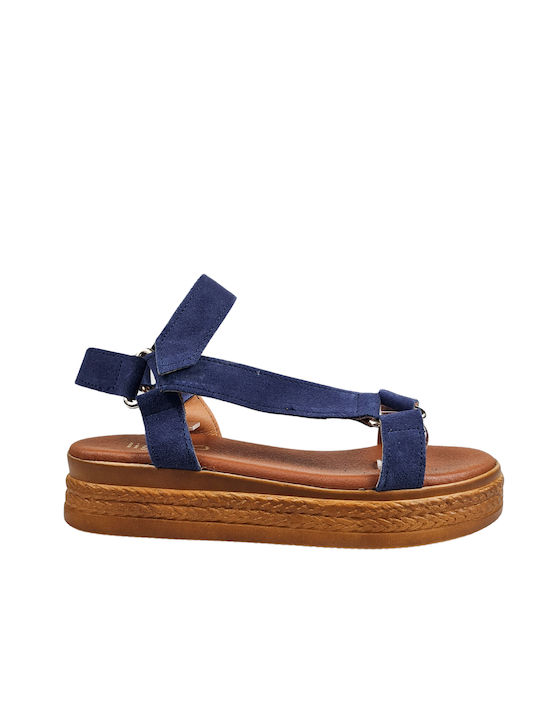 Blue Suede Flatforms with Velcro Strap