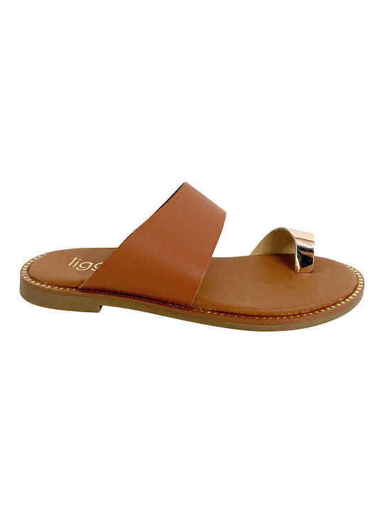 Tan Flat Sandals with Mirror Detail