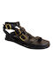 Commanchero Original Leder Damen Flache Sandalen Anatomisch Gladiator in Schwarz Farbe