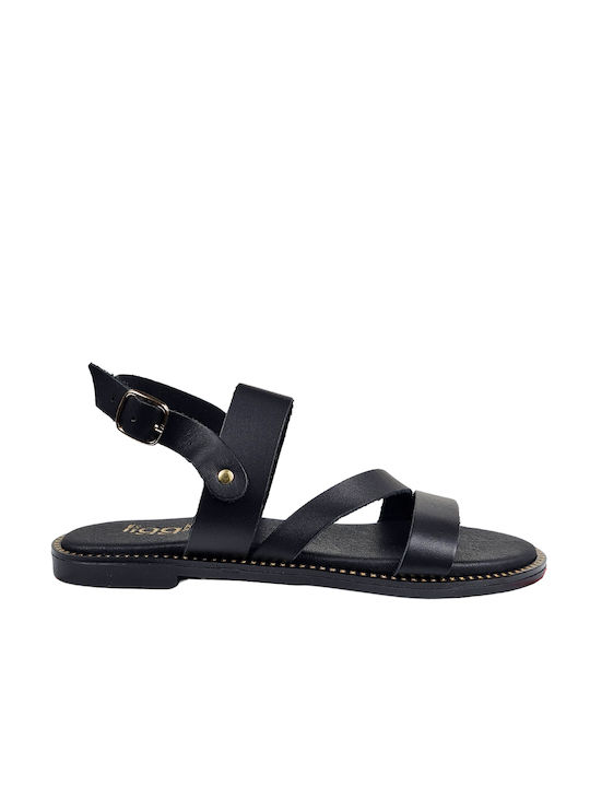 Black Leather Round Toe Sandals