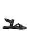 Black Leather Round Toe Sandals