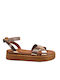 Bronze Flatforms Cross-Strap Sandals