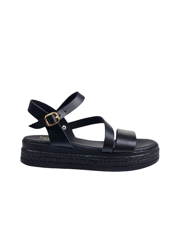 Black Flatforms with Ankle Strap Greek Made