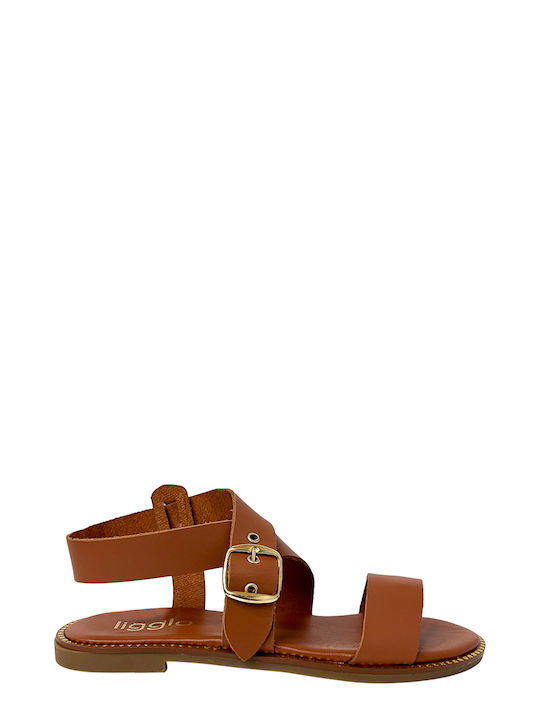 Tan Flat Sandals with Side Buckle