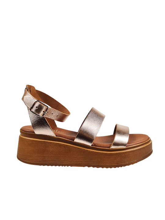 Ligglo Flatforms Leather Women's Sandals with Ankle Strap Gold