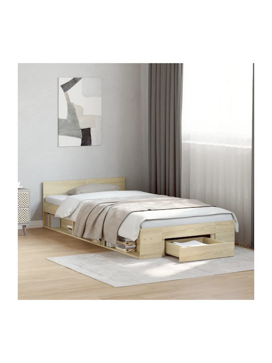 Ein Einzelbett Aus Holz Braune Mit Lattenrost Für Matratze 75x190cm