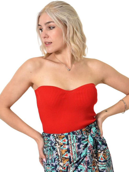 Potre Women's Blouse Strapless Red