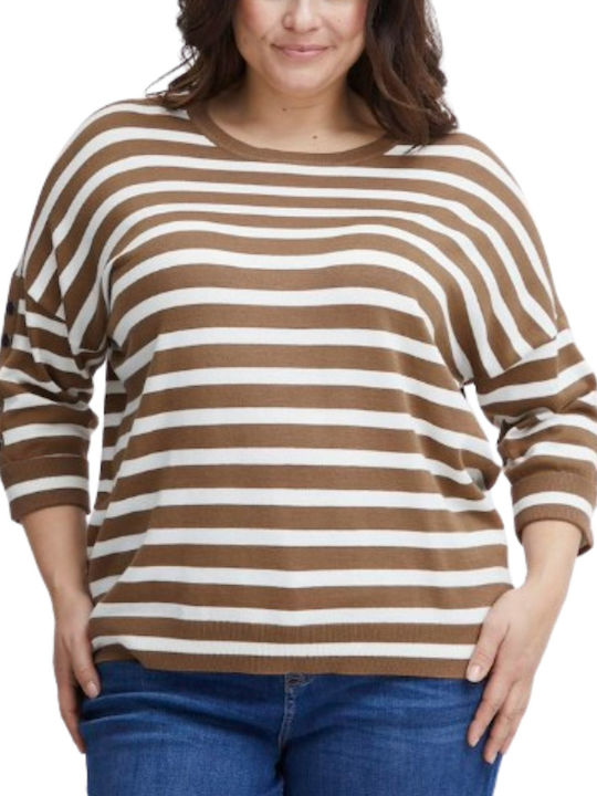 Fransa Women's Sweater Striped Brown/White