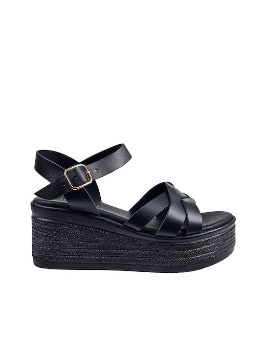 Black Platform Sandals with Unique Braided Strap