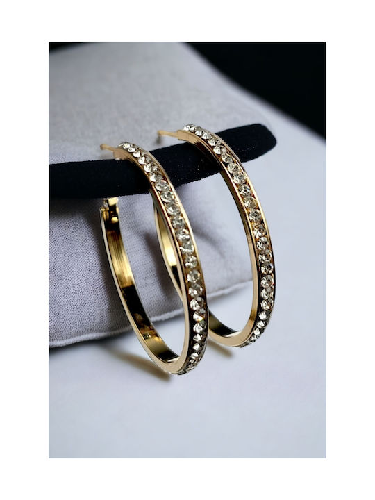 Stainless Steel Gold Hoop Earrings Covered with Rhinestones