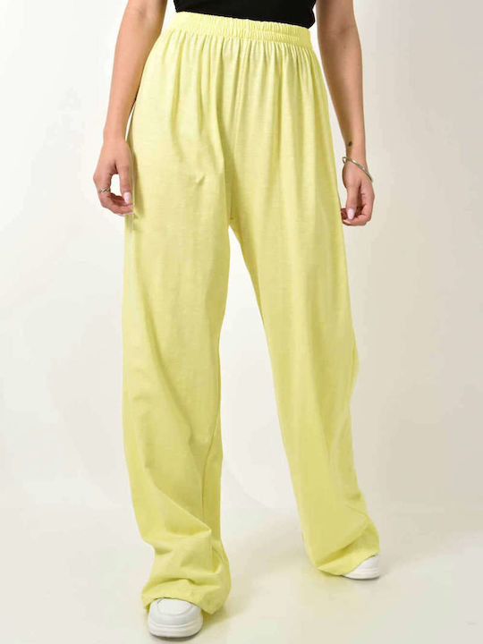 Comfortable Elastic Waist Yellow Trousers 24232