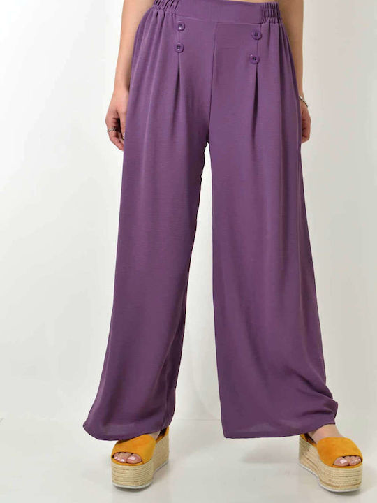 High-Waisted Buttoned Purple Trousers 24206