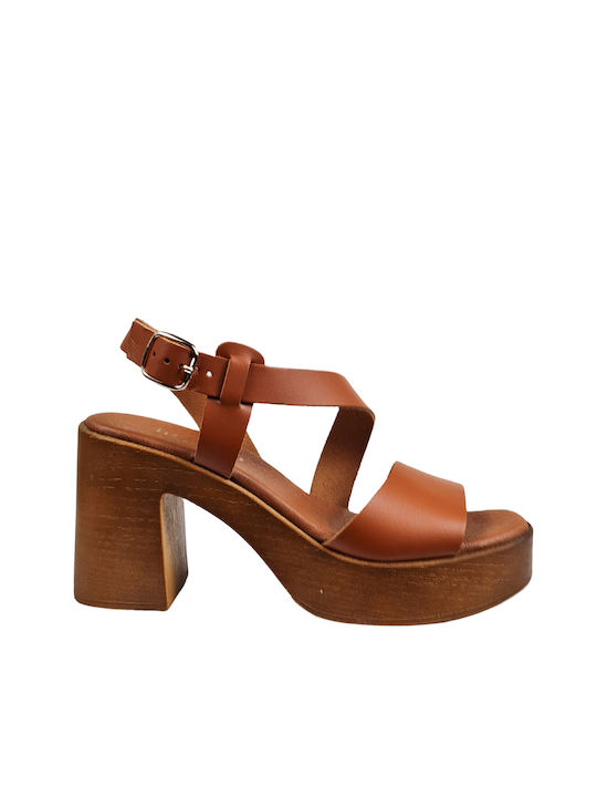 Tan Leather Sandals with Ankle Strap