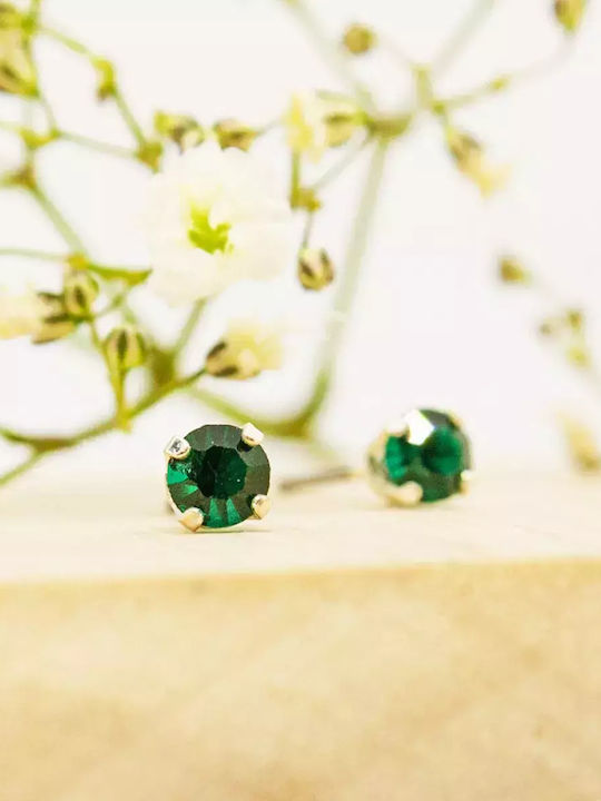 Ear Sense Silver Gold Plated Stud Earrings with Green Stones