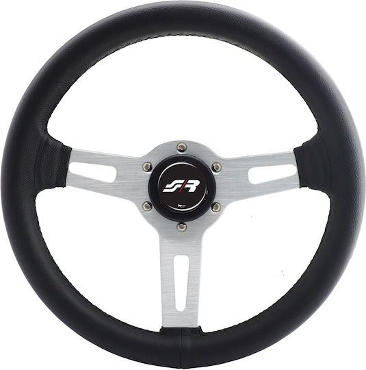 Simoni Racing Leather Three Spoke Car Steering Wheel with 35cm Diameter Black/Black