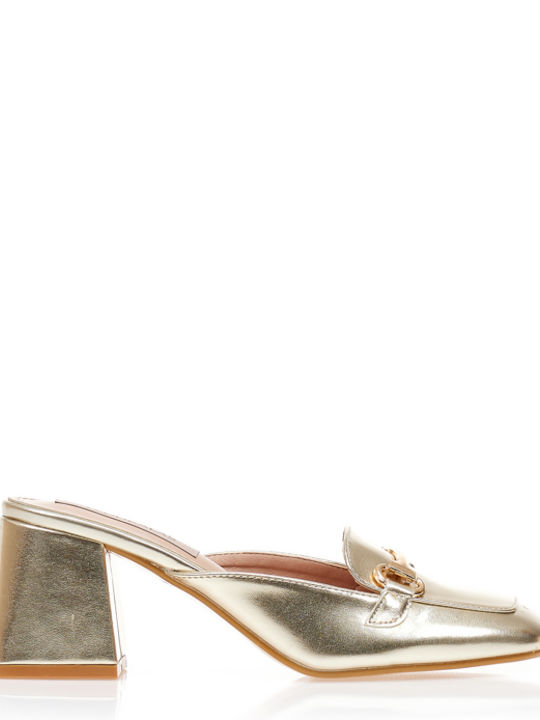 Tsoukalas Mules with Chunky High Heel in Gold C...