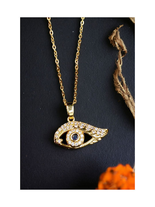 Steel Gold Black Eye Rhinestone Necklace