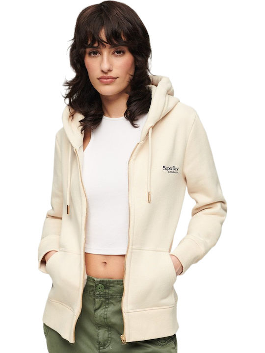 Superdry Γυναικεία Ζακέτα Φούτερ με Κουκούλα Εκρού