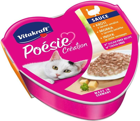 Vitakraft Poesie Creation Nassfutter für Erwachsene Katzen in Tablett mit Türkei und Käse 85gr