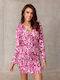 Roco Fashion Mini Βραδινό Φόρεμα με Βολάν Ροζ