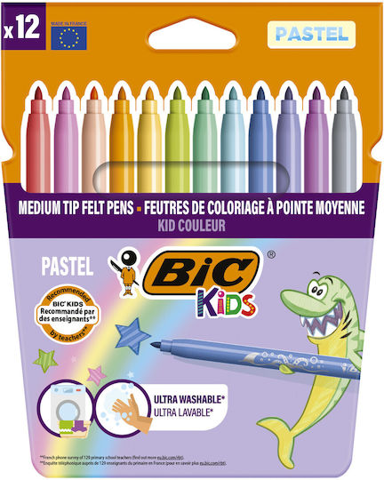 BIC Kids Kid Couleur Μαρκαδόροι Ζωγραφικής Λεπτοί, Πλενόμενοι Σετ 12 χρώματα