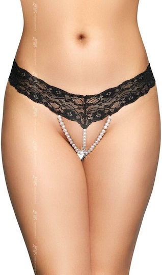 Softline 2491 Γυναικείο Sexy String με Δαντέλα & Πέρλες Μαύρο