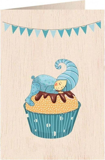 Greeting Card for Newborn Wooden 16.2x11.4cm in Blue Color