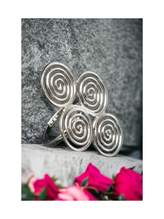 Steel Silver Four Spiral Connected Ring