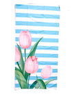 Beach Towel Striped Tulips 70cm-140cm Cyan