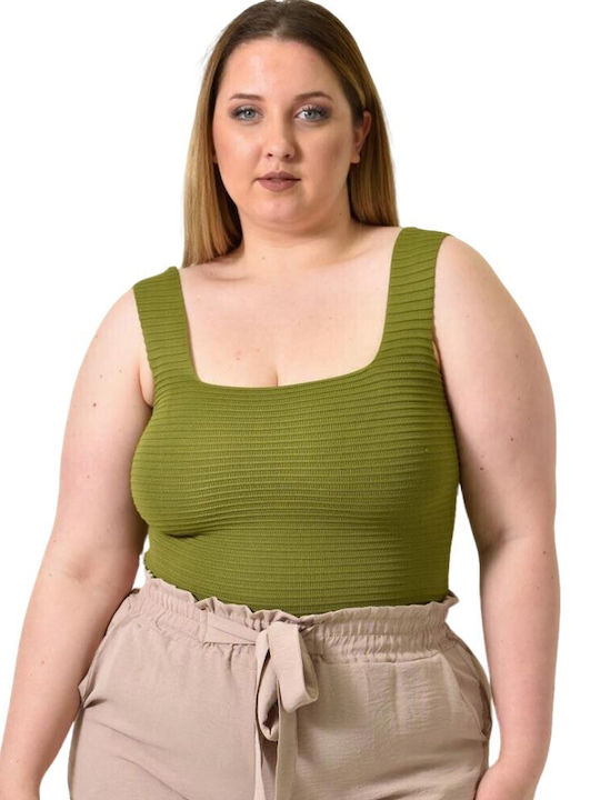 Women's Plus Size Sleeveless Embossed Design Top Olive Green 24388