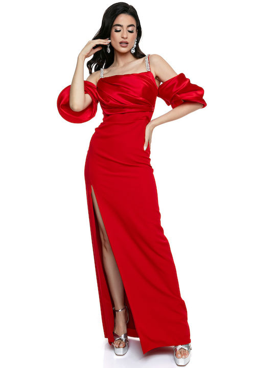 RichgirlBoudoir Maxi Dress Satin with Slit Red