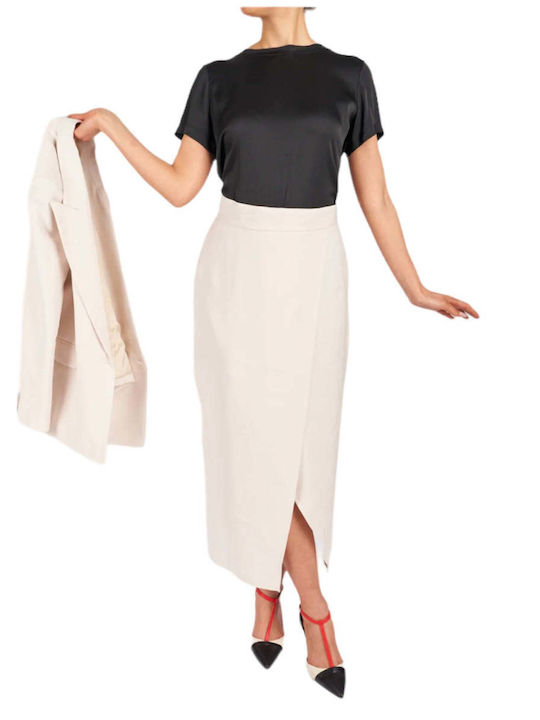 Vicolo Linen Midi Skirt in Beige color