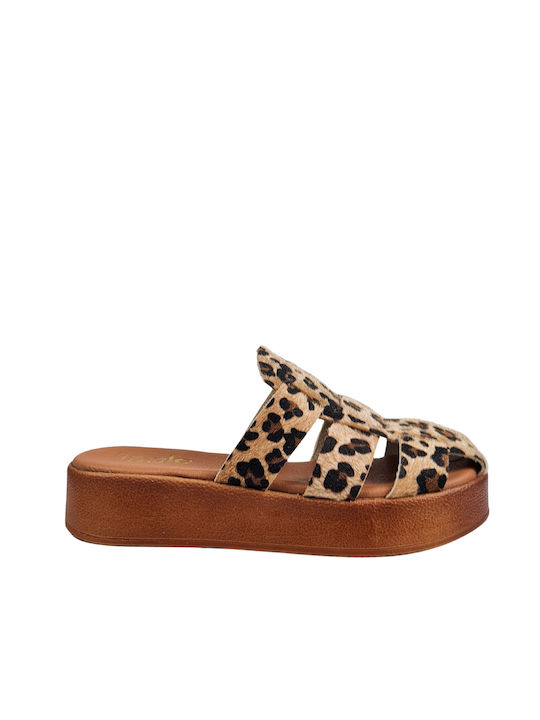 Ligglo Leather Women's Sandals Tabac Brown Animal Print