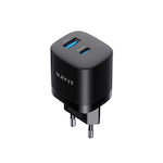 Havit Ladegerät ohne Kabel mit USB-A Anschluss und USB-C Anschluss 30W Stromlieferung / Schnellaufladung 3.0 Schwarzs (UC30)
