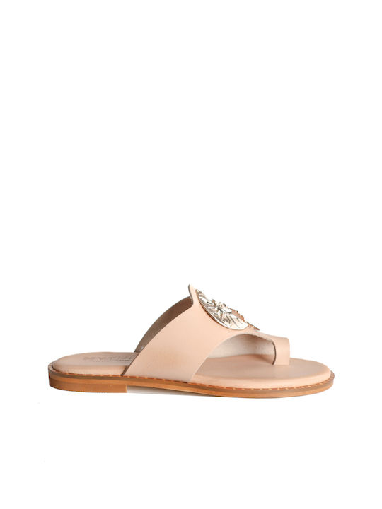 Beige Leather Sun Design Sandals