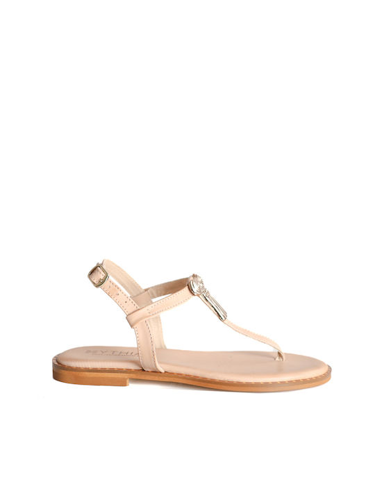 Beige Leather Sandals with Buckle Divider