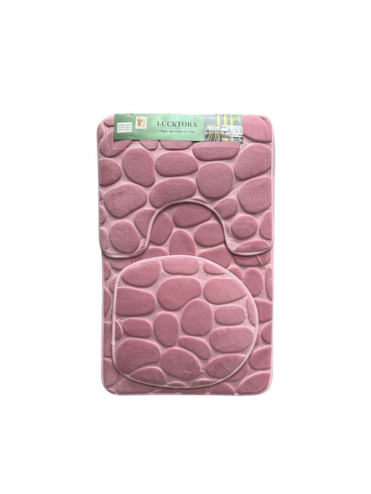 My Home Luxury Non-Slip Bath Mats Set STONE-03 Pink 3pcs