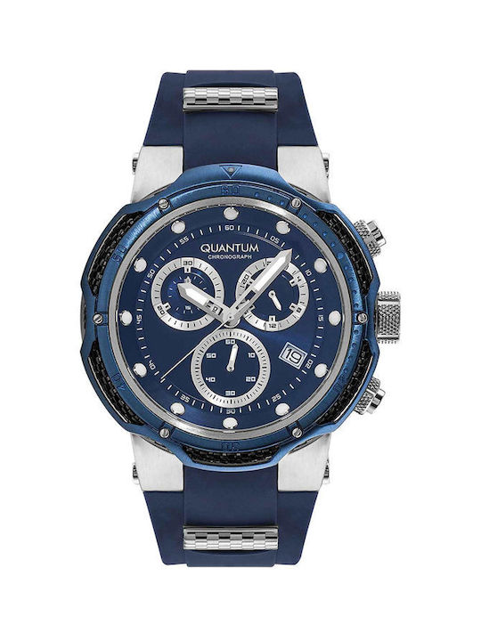 Quantum Hunter Watch Chronograph Battery with Blue Rubber Strap