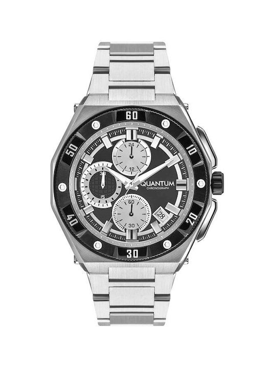 Quantum Hunter Watch Chronograph Battery with Silver Metal Bracelet