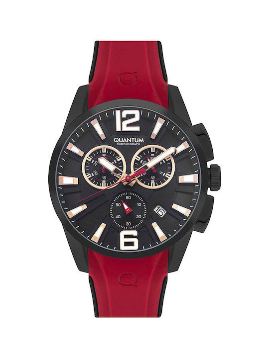 Quantum Watch Chronograph Battery with Red Rubber Strap